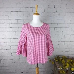 June & Delaney Pink Gingham Bell Sleeve Top Size XS